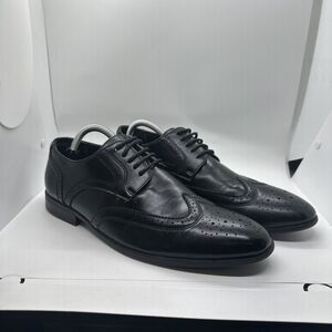 Perry Ellis Portfolio Mens Shoes Size 9.5 Wilson Black Wing Tip Medallion Oxford
